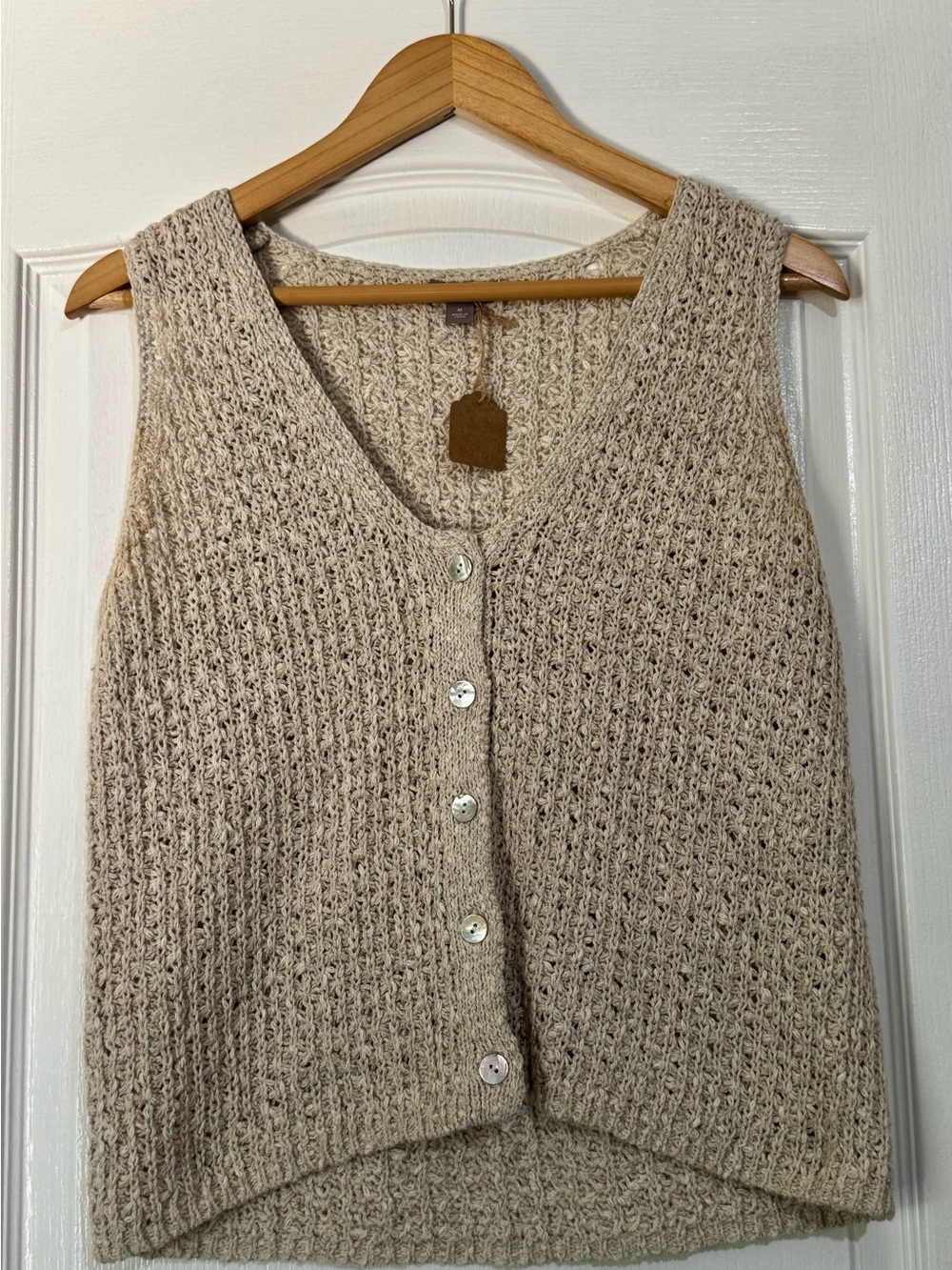 Minimal Boho Clean Girl Textured Knit Button-Front Women's Sweater Vest in Beige